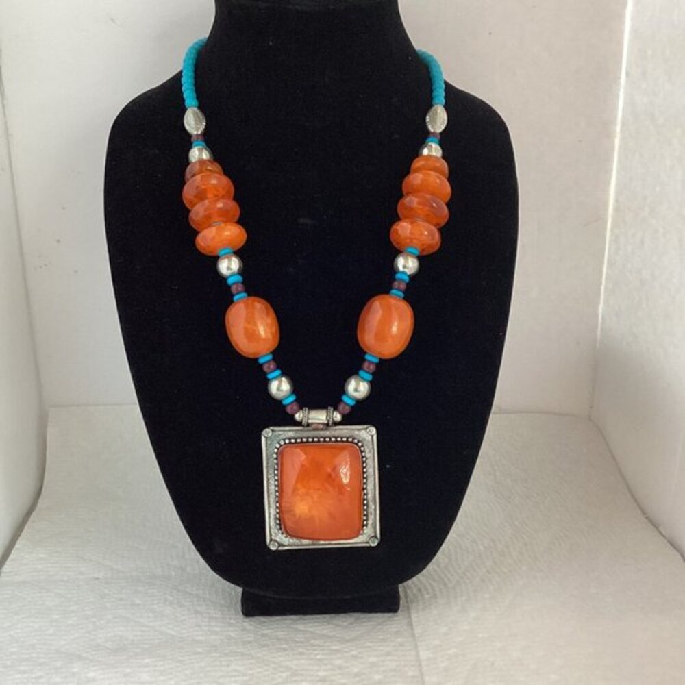 - Orange Chunky Statement Necklace - image 1